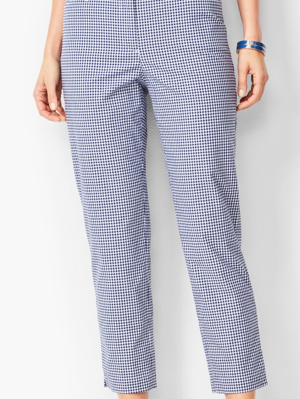 Talbots Navy and White Perfect Crops Gingham Ankle Pants